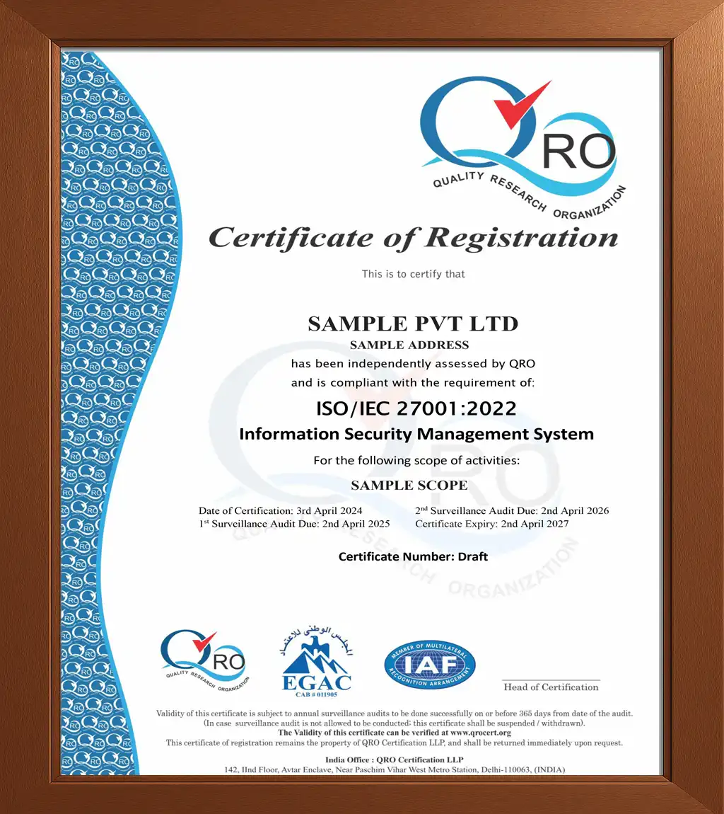 ISO Certificate 27001:2022 Sample