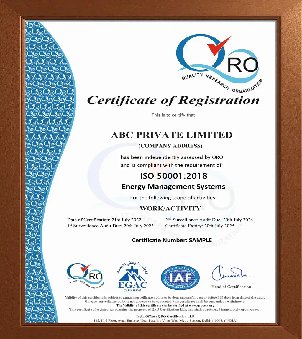 ISO Certificate 50001:2018 Sample