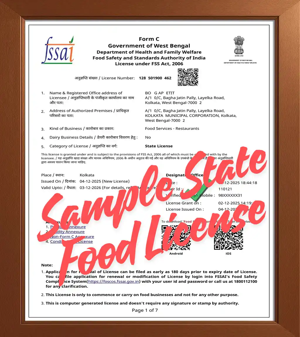 Sample State Food License